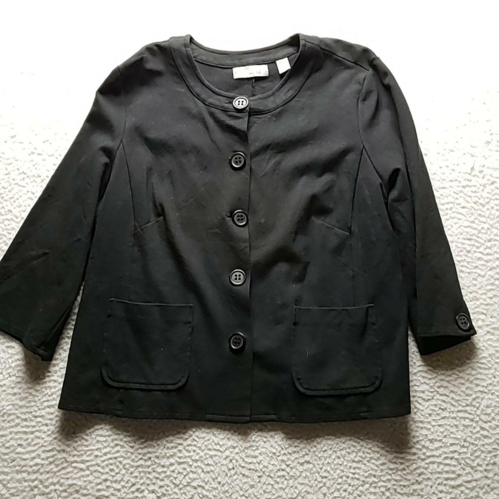 Liz Claiborne Jacket Womens Plus 22W Black Knit Button Front Pockets 3/4 Sleeve